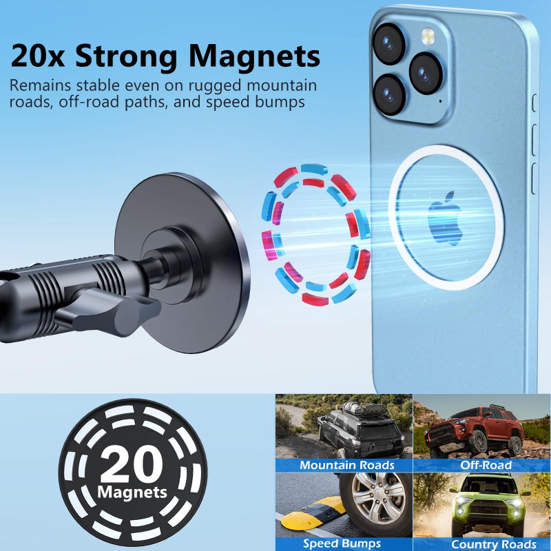 DIAMOOKY Metal Ultra Magnetic Phone Mount for Toyota 4Runner 2024 2023 2022 2021 2020-2010 5th Gen 4runner Accessories Dash Cell Phone Holder Adjustable Phone Stand Fit for All Smartphone for MagSafe - Image 3