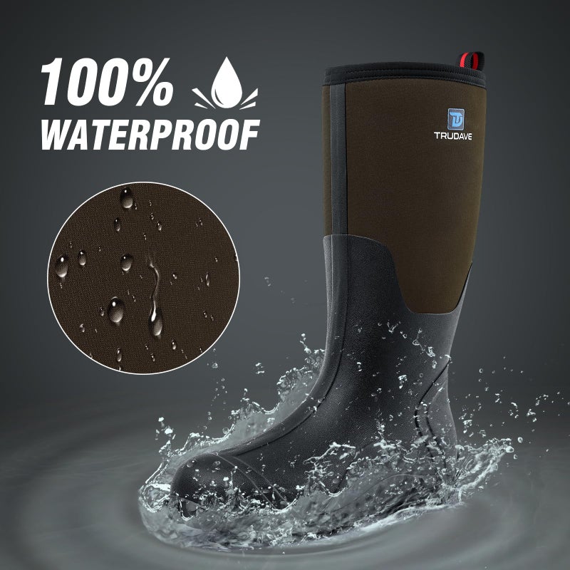 Trudave Rubber Boots for Men with Steel Shank, Waterproof Insulated Reliable Rain Boots for Outdoor Work Hunting, Warm Dry 5mm Neoprene Anti-slip All-Season Mud Boots, Size 5-14 - Image 3