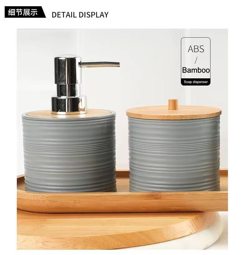 6 Piece Oval Bathroom Set, Includes Wooden Lid Basket, Base Toilet Brush, Toothbrush Holder, Soap Dish, Shower Dispenser, Stylish and Modern Design (White) - Image 3