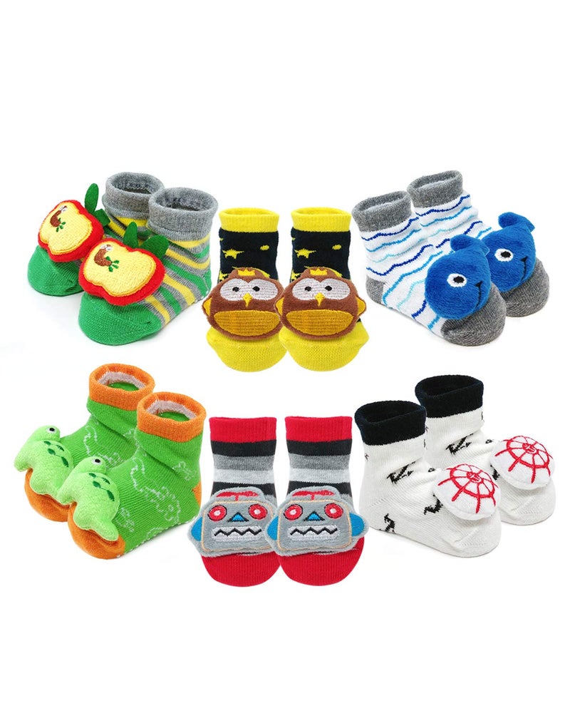 Bowbear Adorable Baby 6 Pair Non-Skid Bootie Socks (Exciting Storytime) - Image 1