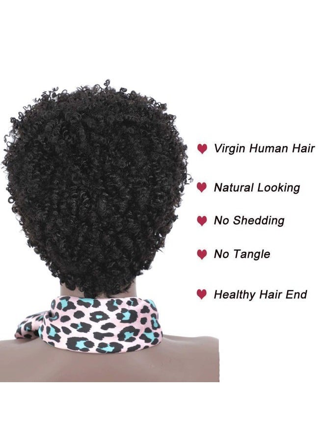 Ms Taj Short Afro Curly Human Hair Wigs for Black Women Brazilian Virgin Short Curly Afro Wigs None Lace 150% Density Unprocessed Afro Wig Human Hair Curly Machine Made (Natural Color, afro wig) - Image 5