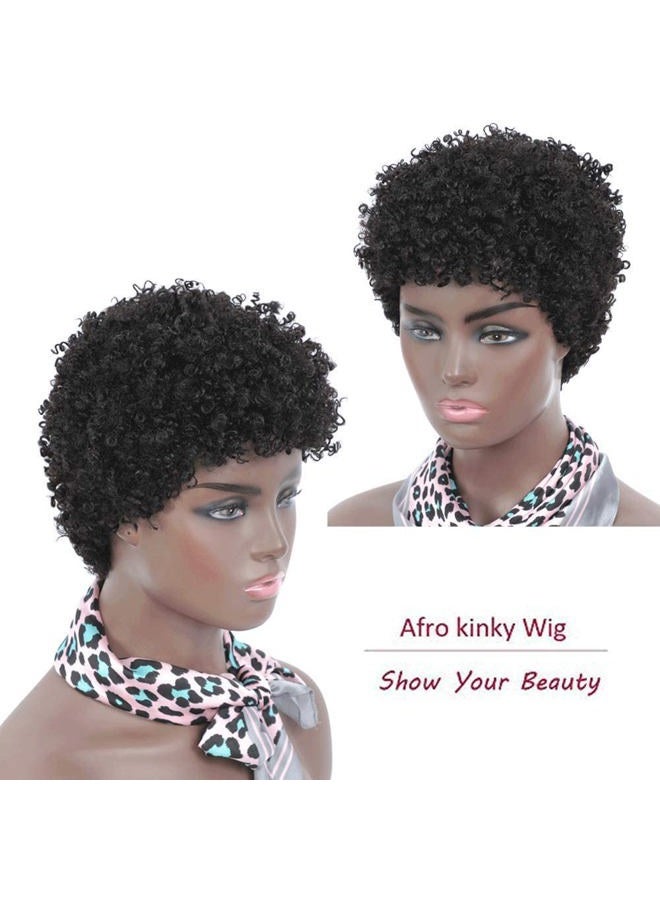Ms Taj Short Afro Curly Human Hair Wigs for Black Women Brazilian Virgin Short Curly Afro Wigs None Lace 150% Density Unprocessed Afro Wig Human Hair Curly Machine Made (Natural Color, afro wig) - Image 2