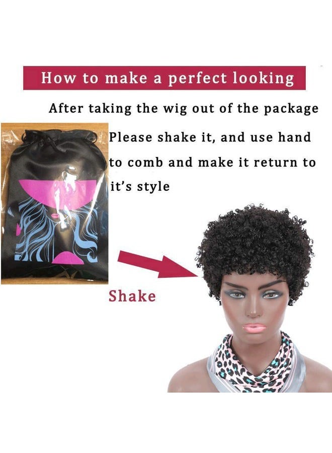 Ms Taj Short Afro Curly Human Hair Wigs for Black Women Brazilian Virgin Short Curly Afro Wigs None Lace 150% Density Unprocessed Afro Wig Human Hair Curly Machine Made (Natural Color, afro wig) - Image 4