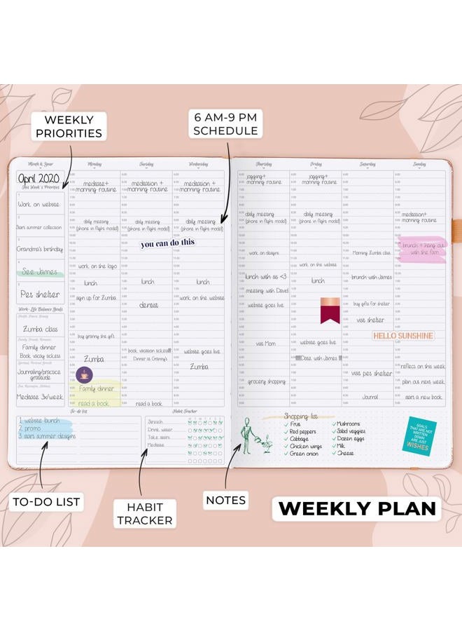 GoGirl Planner PRO Schedule - Undated Planner with Hourly Time Slots, Monthly, Weekly & Daily Organizer, Appointment Book for time Management, 18 x 25.5cm, Hardcover, Lasts 1 Year - Peach Pink - Image 3