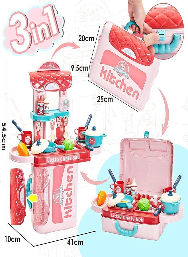 Cojuz 3-in-1 Portable Pretend Food Party Kitchen Play Set – Cooking Role Play Toy with Utensils & Accessories for Boys & Girls Multi Color - Image 3