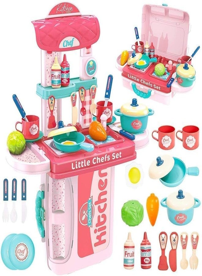 Cojuz 3-in-1 Portable Pretend Food Party Kitchen Play Set – Cooking Role Play Toy with Utensils & Accessories for Boys & Girls Multi Color - Image 1
