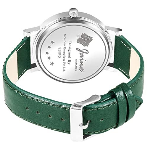 jainx Number Dial Green Leather Strap Analog Wrist Watch for Men - JM7142 - Image 4