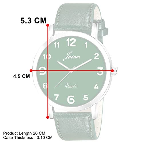 jainx Number Dial Green Leather Strap Analog Wrist Watch for Men - JM7142 - Image 5