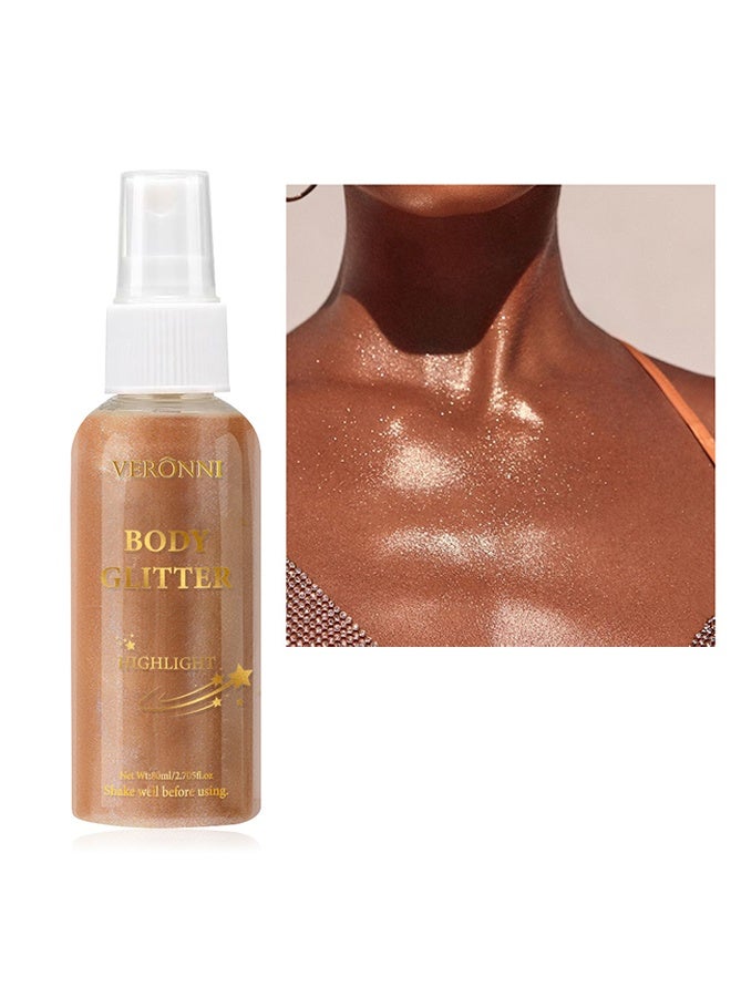 VERONNI Body Glitter Highlight，Glitter Body Oil, Moisturizing Lightweight Glitter Glow Illuminator, Non-stick Body Glow Liquid Highlighter Makeup Your Skin, Smooth Liquid Spray Summer Body Illuminator - #03 Golden Brown  - Image 1