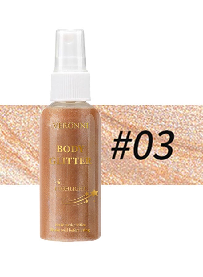 VERONNI Body Glitter Highlight，Glitter Body Oil, Moisturizing Lightweight Glitter Glow Illuminator, Non-stick Body Glow Liquid Highlighter Makeup Your Skin, Smooth Liquid Spray Summer Body Illuminator - #03 Golden Brown  - Image 2
