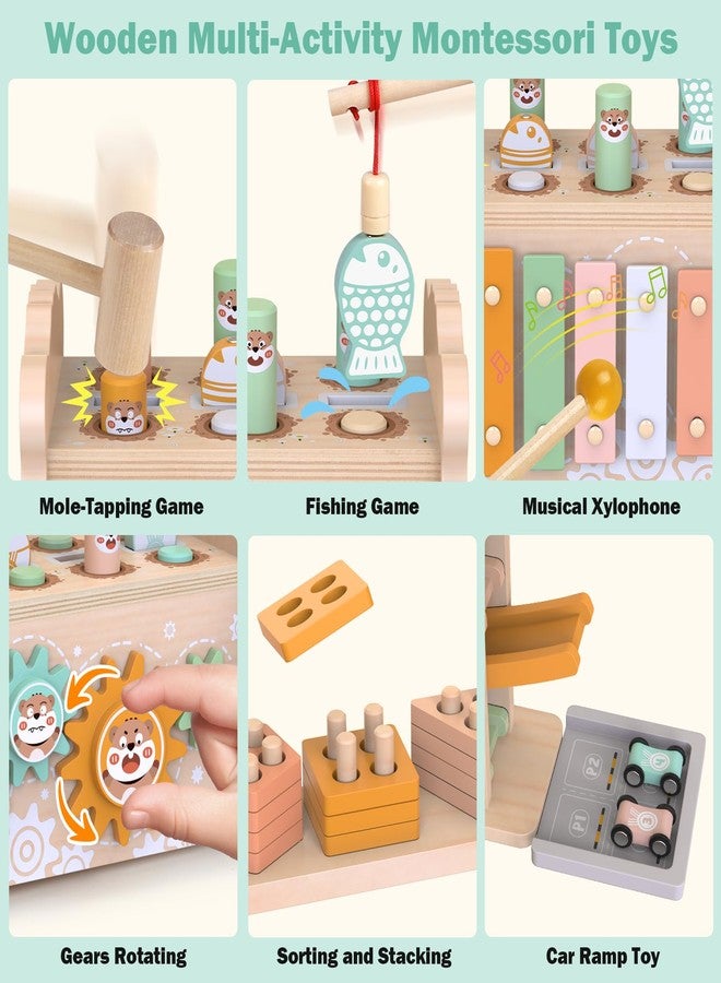 Weilim Wooden Montessori Toys for Toddlers 1-3, Baby Pounding Hammering Toy with Xylophone & Fishing Game, Car Ramp Racer, Stacking Blocks & Shape Sorter, 3 in 1 Learning Multi-Activity Set for 1 + Year Old - Image 2