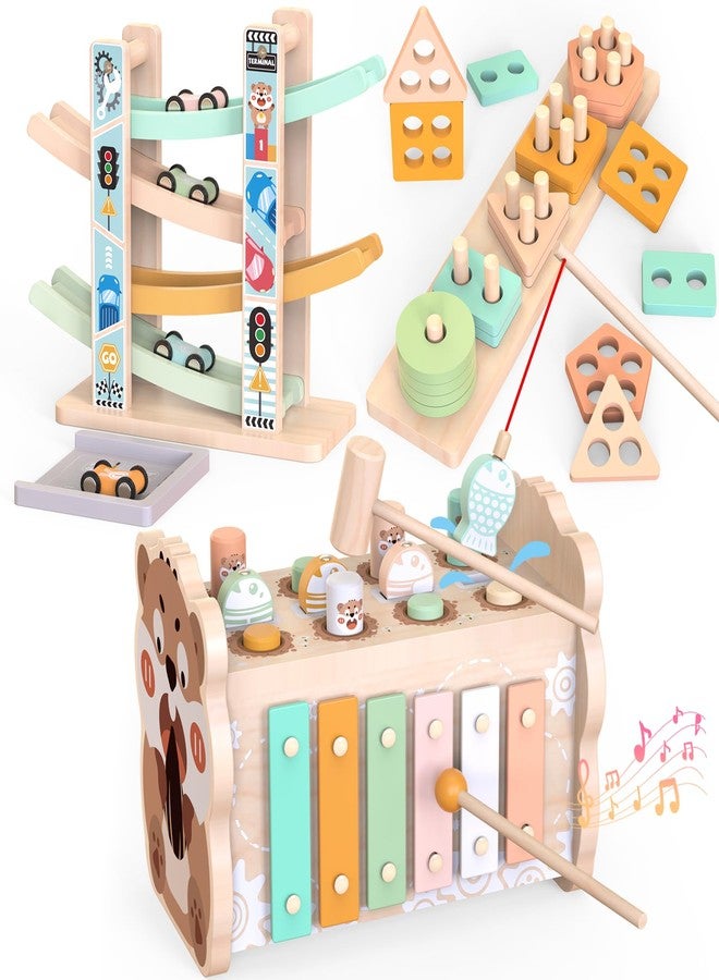 Weilim Wooden Montessori Toys for Toddlers 1-3, Baby Pounding Hammering Toy with Xylophone & Fishing Game, Car Ramp Racer, Stacking Blocks & Shape Sorter, 3 in 1 Learning Multi-Activity Set for 1 + Year Old - Image 1
