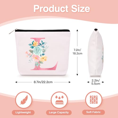 Lingdeer Personalized Makeup Bag with Initial Keychain, Custom Initial Monogram Small Travel Cosmetic Toiletry Bag, Birthday Gifts for Women Bridesmaid Teacher (L) - Image 3