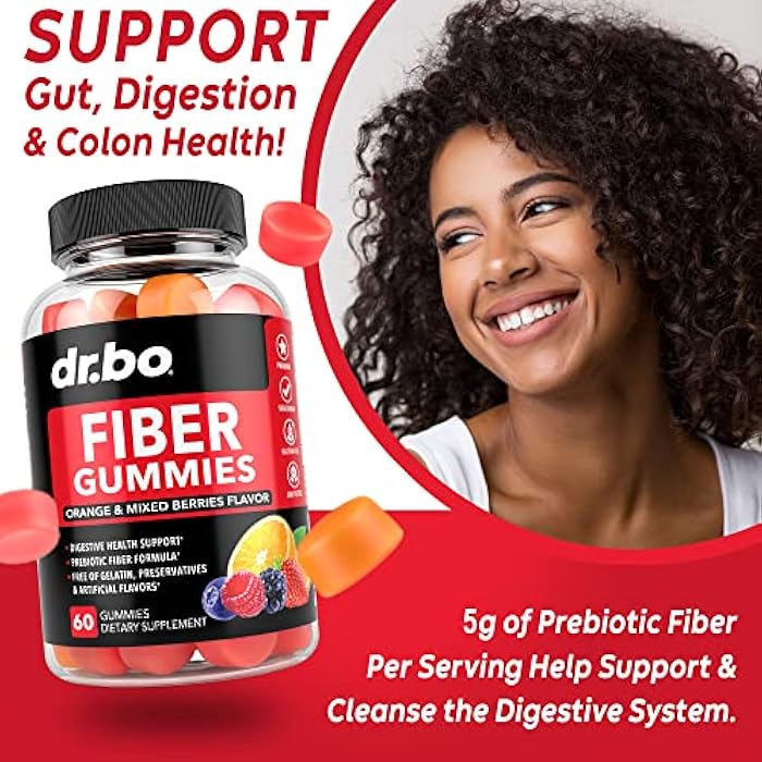 dr.bo Fiber Gummies for Adults & Kids - Tasty Gummy Prebiotic Fiber Supplement, Max Digestive Gut Health Supplements for Women & Men - Daily Cleanse High Chicory Root Inulin Prebiotics - 60 Chewable Gummies - Image 3