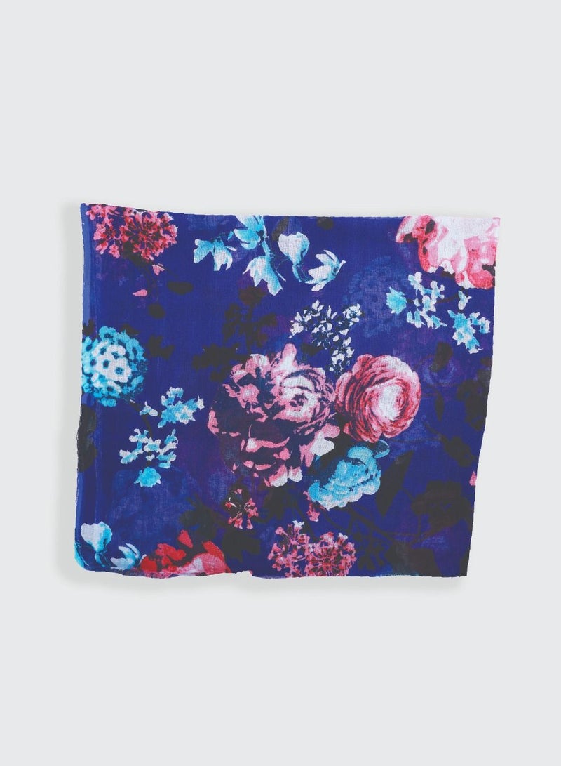 AMICA Dark Floral Hijab Soft Natural Fiber Long Head Scarf for Women-Blue - Image 4