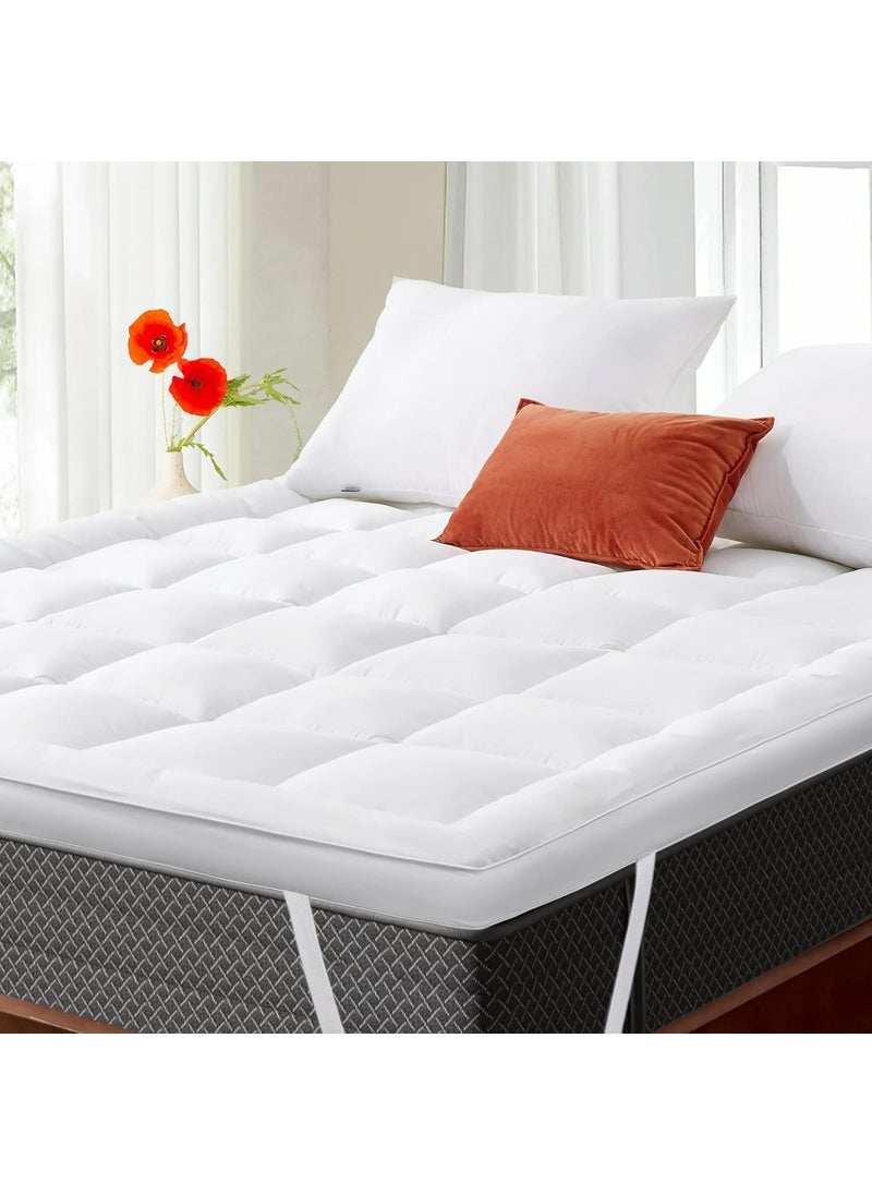 AVI AVI Soft 5D Spiral 2500 GSM Microfiber Mattress Topper King Size Bed Extra Thick Cooling Mattress Padding for Back Pain Cotton Top Bottom with Elastic Bands White 72x78 Inches  - Image 1