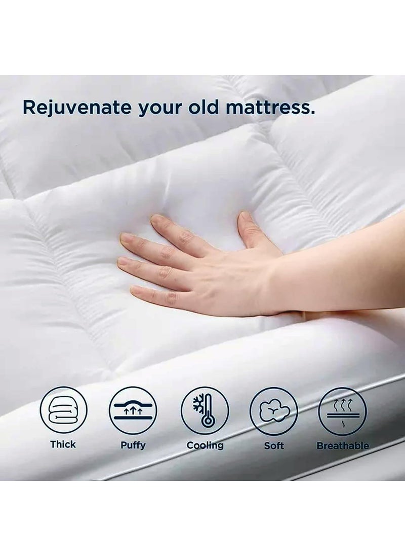 AVI AVI Soft 5D Spiral 2500 GSM Microfiber Mattress Topper King Size Bed Extra Thick Cooling Mattress Padding for Back Pain Cotton Top Bottom with Elastic Bands White 72x78 Inches  - Image 2