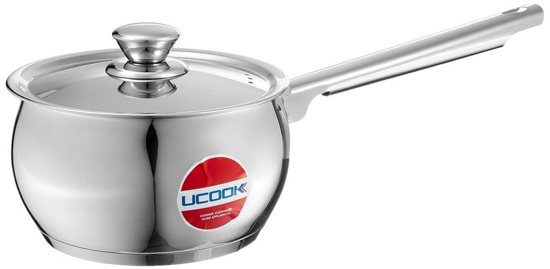 UCOOK Ss Lifetime Sauce Pan Bulging 140 Induction with Lid 920 Stainless Steel Cookware, Silver - Image 1