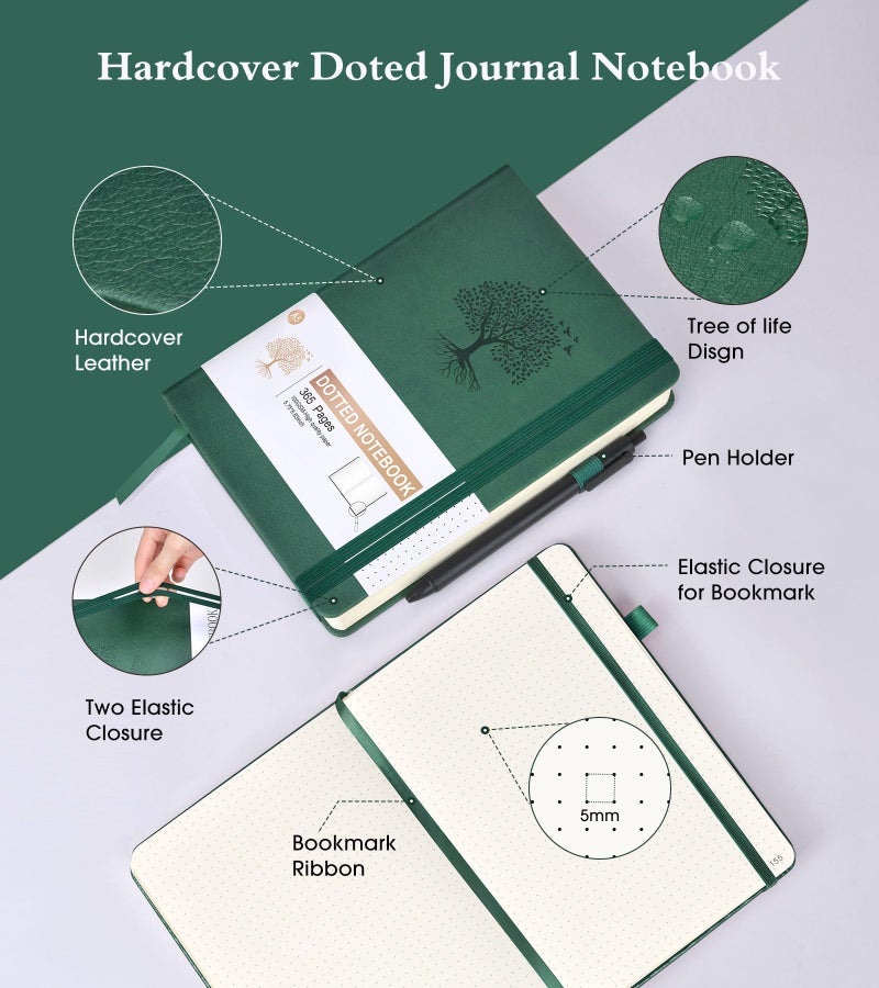 Ansopu Dotted Journal Notebook, 360 Numbered Pages Bullet Dot Grid Journal,100gsm Dot Paper Thick Hardcover Leather Journal for Writing Women Men, A5 Dotted Grid Notebooks for Work 5.75" x 8.38" Green - Image 4