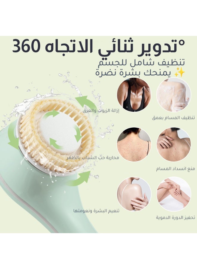 ميجيوسيون فرشاة الجسم الكهربائية | فرشاة تقشير للاستحمام بمقبض طويل مع 6 رؤوس - هدايا للرجال والنساء - Image 3