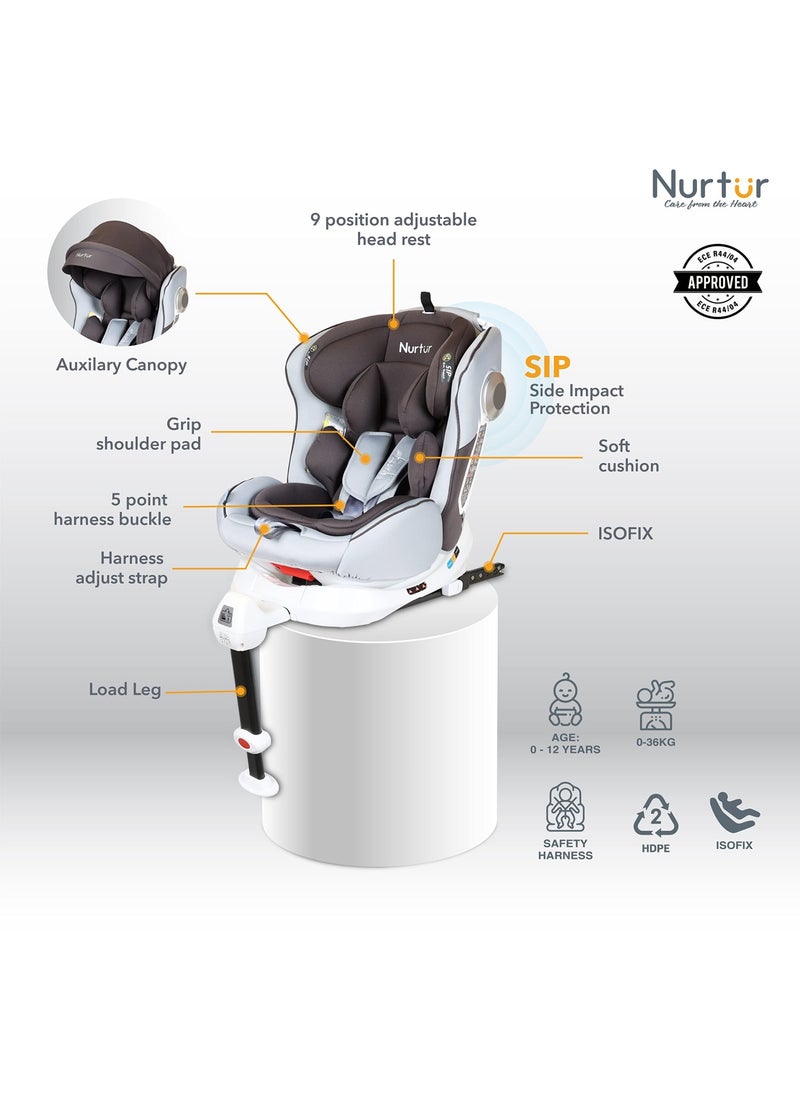 Nurtur Liberty Baby Kids 4 In 1 Car Seat 360 Degree Rotation Leg Support Isofix  10 Level Adjustable Headrest With Canopy  - Image 2