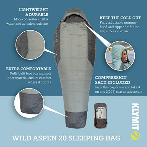 Klymit Wild Aspen Lightweight Mummy Cold Weather Sleeping Bag for Camping, Hiking, and Backpacking - Image 2