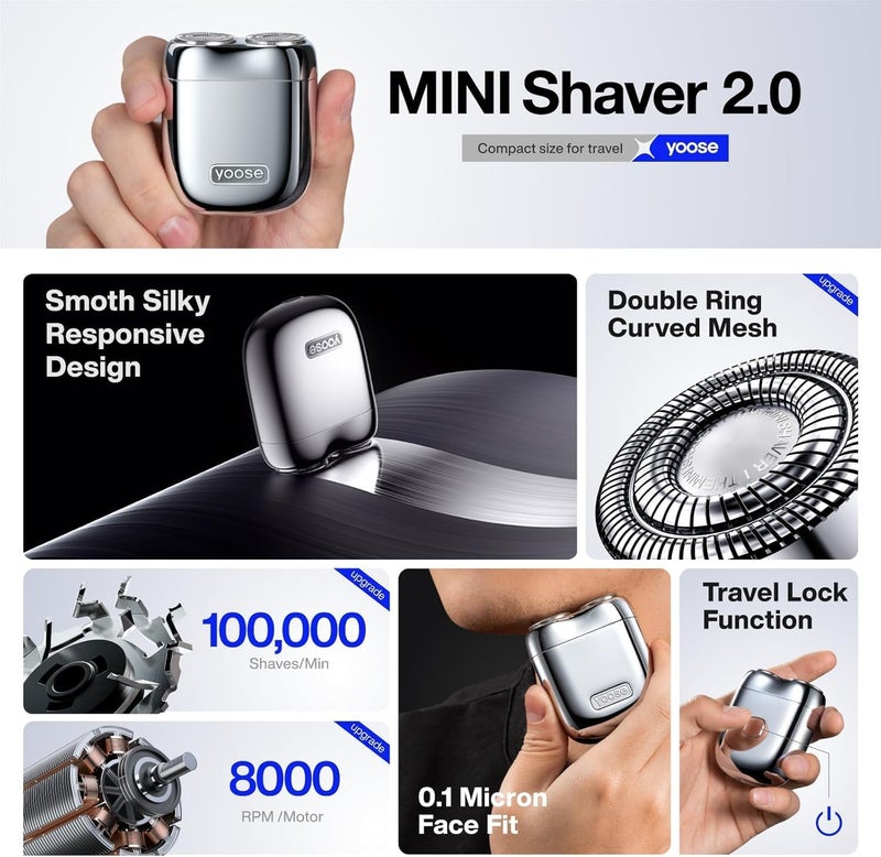 YOOSE Mini Men's Electric Shaver, Men's Alloy, IPX7 Waterproof Electric Shaver with 8000 rpm Motor, Type C Cable and Magnetic Shaving Head, Yellow - Image 2