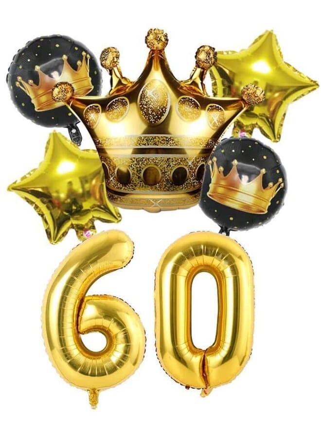 Party Time 60Th Birthday Decorations For Men Boy Women Girl Black And Gold Birthday Decorations For Happy Birthday Party With 1 Gold Number Balloon And Gold Crown And Star Foil Balloons - Image 2