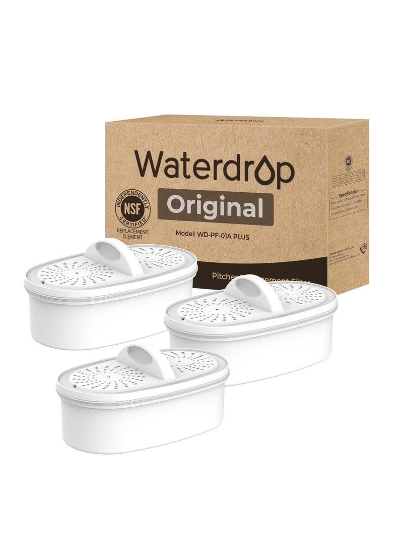 Waterdrop Original Waterdrop WDPF01A Plus NSF Certified Replacement Filters for All Waterdrop Pitcher and Dispenser Filtration System Reduces PFAS PFOAPFOS Last Up to 200 Gallons 3 Packs 