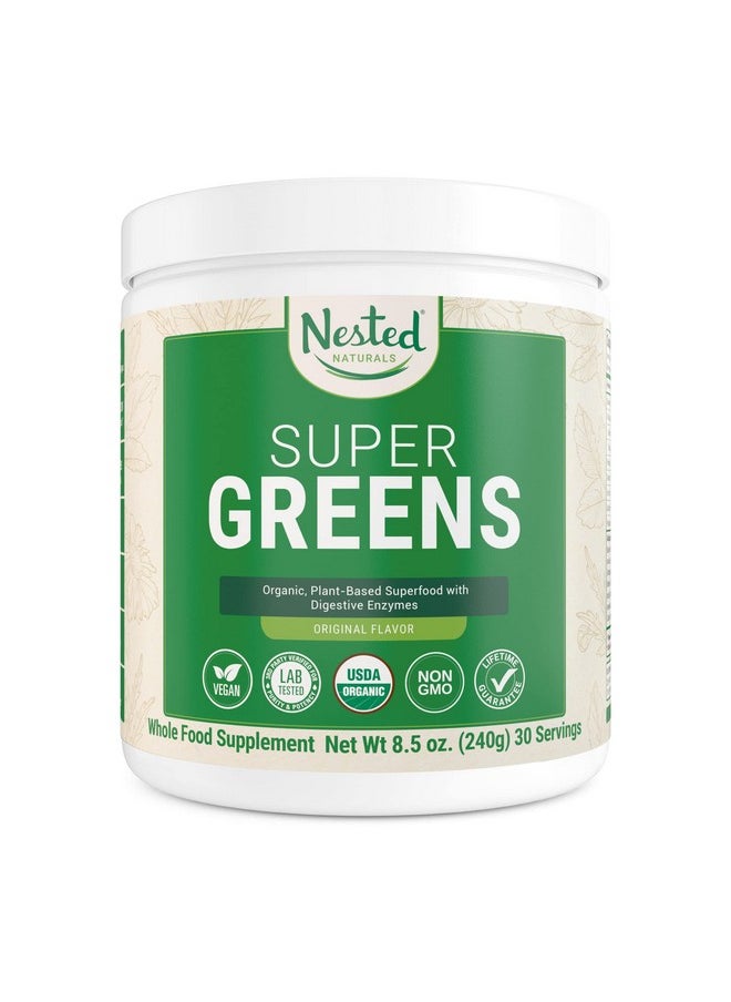 Nested Naturals - Super Greens 1 Green Superfood Powder; 100% Usda Organic Nongmo Vegan Supplement; 20+ Whole Foods (Spirulina Wheat Grass Barley) Probiotics Fiber & Enzymes (Original 30 Servings) (Original) - Image 1