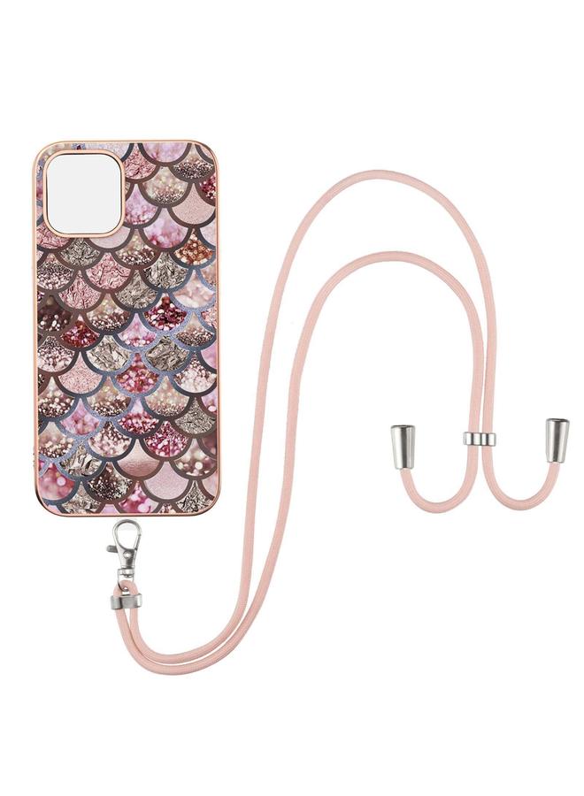 اس-توب جراب لهاتف iPhone 13 mini بنمط طلاء كهربائي IMD TPU مقاوم للصدمات مع حبل للرقبة - Image 1