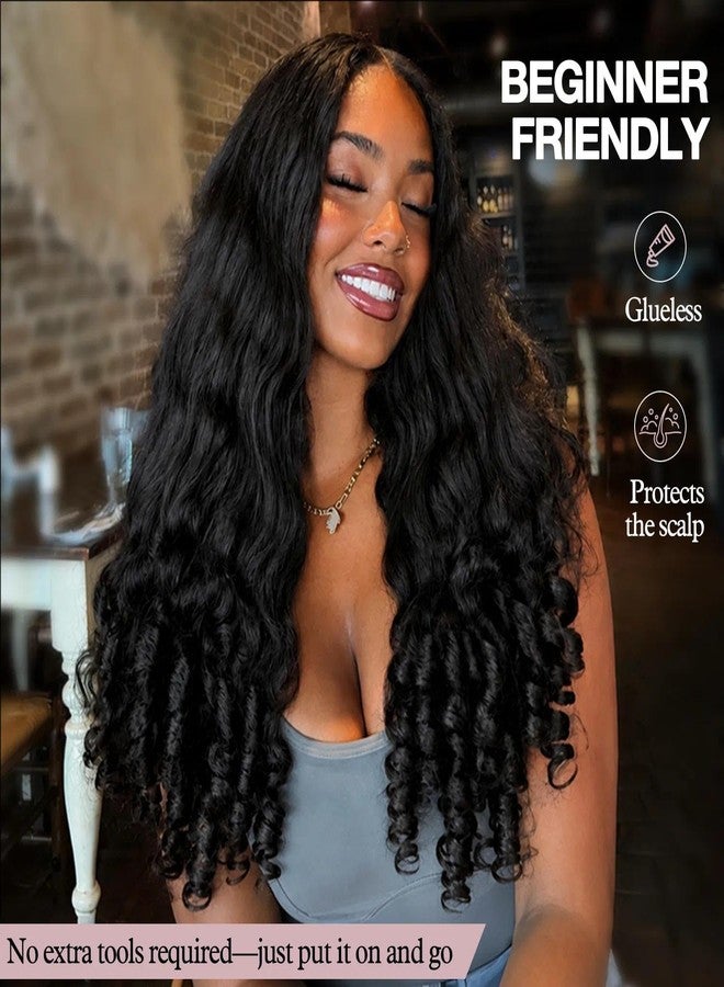 Quantum Love Yaki Curly V Part Wigs Natural Ocean Wave U Part Half Wig with Spiral Bouncy Curls End Glueless No Leave Out Clip in Synthetic Drawstring Wig Black Hair - Image 4