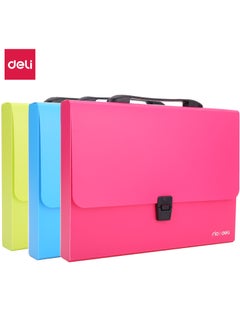 Deli Deli EB50002 RIO A4-1P PP Expanding File, Push-Lock Closure with Handle, Durable PP Material, Large Capacity, Blue/Green/Red,  - Image 1