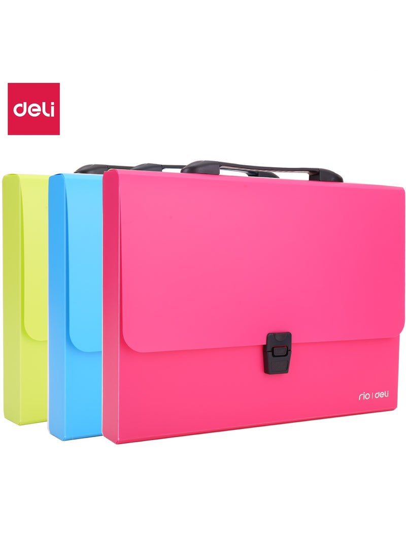 Deli - Deli EB50002 RIO A4-1P PP Expanding File, Push-Lock Closure with Handle, Durable PP Material, Large Capacity, Blue/Green/Red, - Image 1