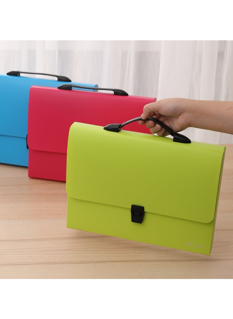 Deli - Deli EB50002 RIO A4-1P PP Expanding File, Push-Lock Closure with Handle, Durable PP Material, Large Capacity, Blue/Green/Red, - Image 1