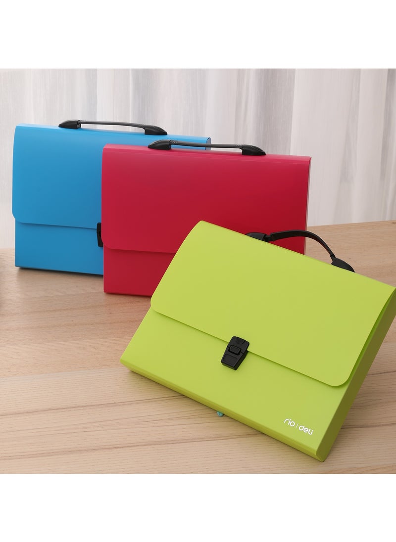 Deli - Deli EB50002 RIO A4-1P PP Expanding File, Push-Lock Closure with Handle, Durable PP Material, Large Capacity, Blue/Green/Red, - Image 1
