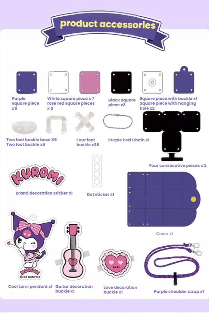 general Kuromi crossbody patchwork bag children's cute accessory bag little girl toy handmade DIY bag - Image 3