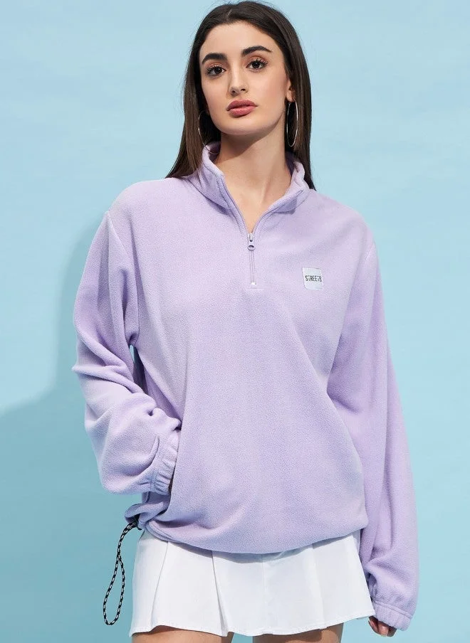 Lavender Mock Collar Oversized Sweatshirt for Women