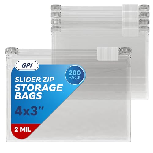 GPI POLY 200 Count - Slider Zip Food Storage Snack Bags, 4" x 3" 2 Mil, Strong & Durable For Nuts, Candy, Snacks, Seeds, Jewelry & More. GPI - Image 1