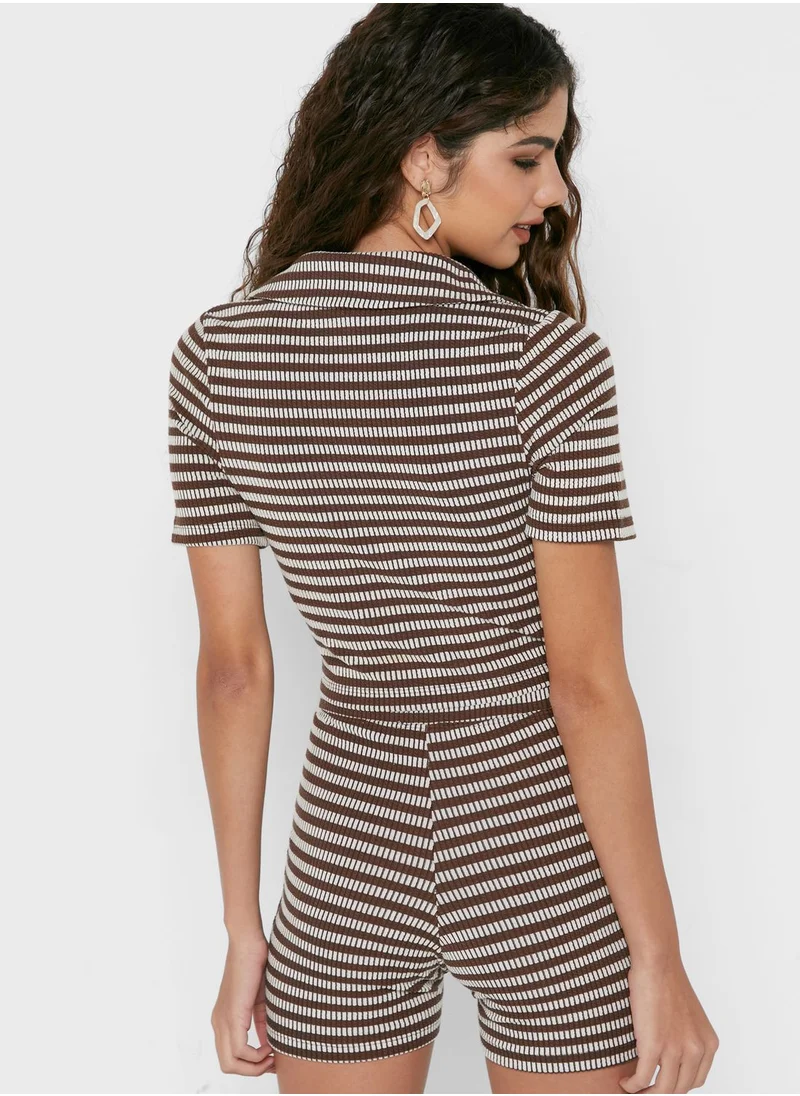 TOPSHOP Striped Ribbed Crop T-Shirt