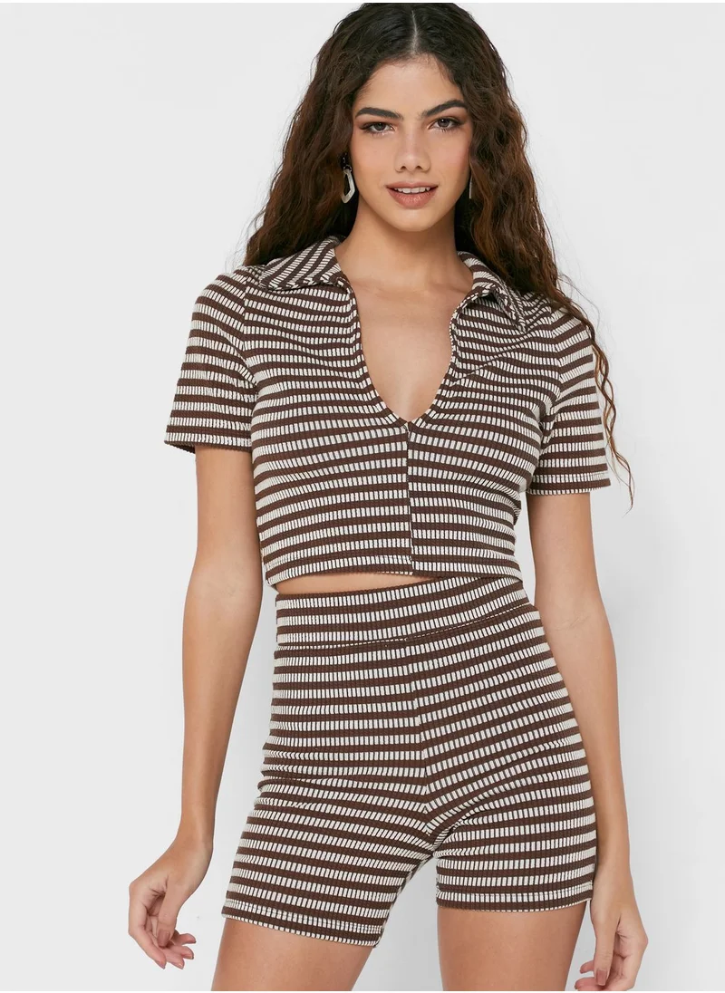 TOPSHOP Striped Ribbed Crop T-Shirt
