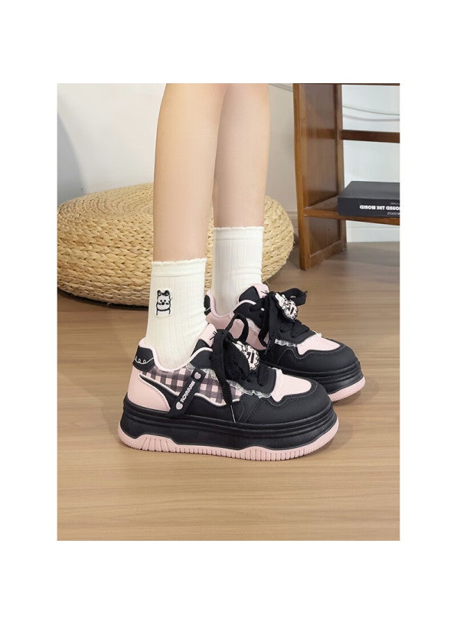 Pull Back Warrior Blue Pink Sweet Girl Women's Sneakers New Fashion Versatile Student Thick Sole Korean Style Casual Shoes Black Pink 37 - Image 4