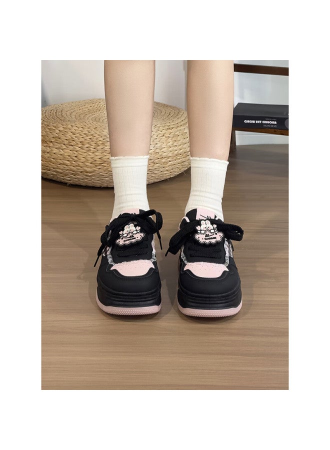 Pull Back Warrior Blue Pink Sweet Girl Women's Sneakers New Fashion Versatile Student Thick Sole Korean Style Casual Shoes Black Pink 37 - Image 2