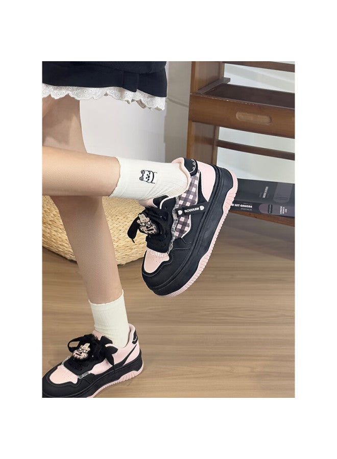 Pull Back Warrior Blue Pink Sweet Girl Women's Sneakers New Fashion Versatile Student Thick Sole Korean Style Casual Shoes Black Pink 37 - Image 5