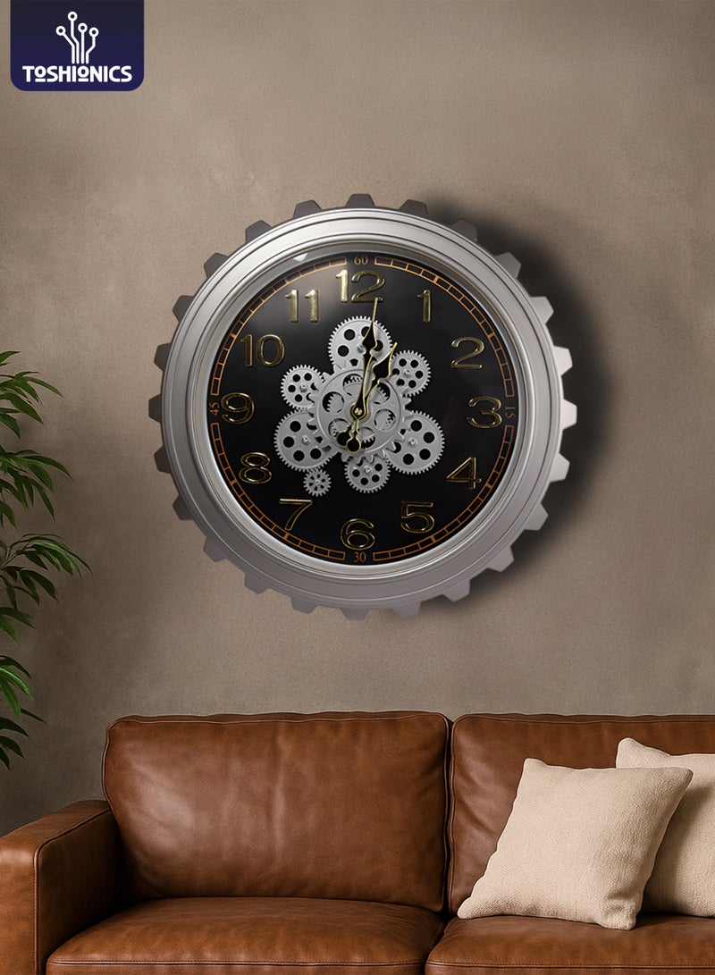 توشيونيكس ساعة حائط صناعية بقياس 52 سم T114634 - ساعة ديكورية عتيقة بتصميم ستيم بانك للمنزل والمكتب - ديكور حائط كبير بتصميم ريترو بأرقام ثلاثية الأبعاد - تعمل بالبطارية - Image 1