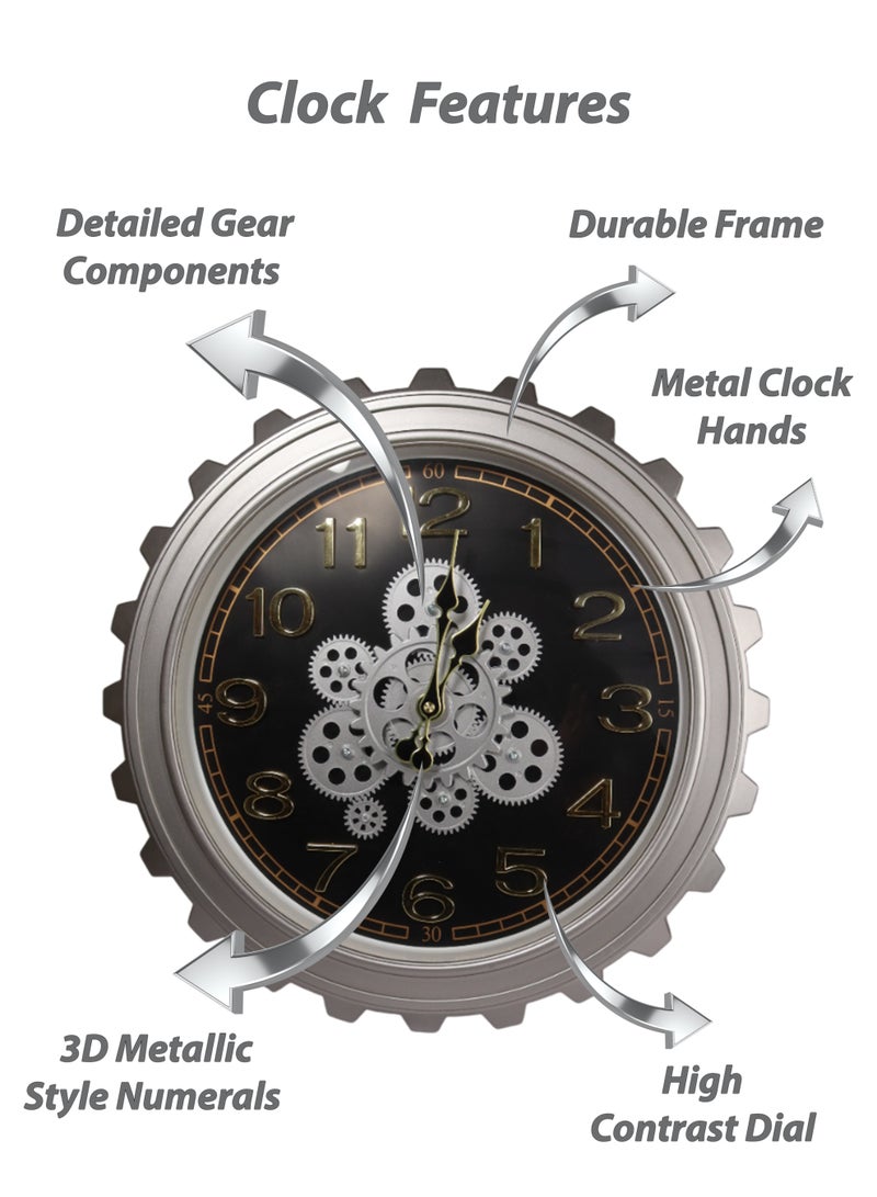 توشيونيكس ساعة حائط صناعية بقياس 52 سم T114634 - ساعة ديكورية عتيقة بتصميم ستيم بانك للمنزل والمكتب - ديكور حائط كبير بتصميم ريترو بأرقام ثلاثية الأبعاد - تعمل بالبطارية - Image 4