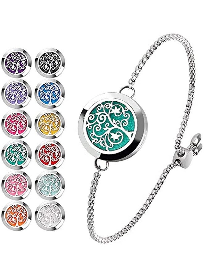 ttstar Essential Oil Diffuser Bracelet Stainless Steel Aromatherapy Locket Adjustable Diffuser Bracelet With 24Pcs Refill Pads In 12 Colors Gift Set For Women Girls Mother'S Day Christma(Tree Of Hope)  - Image 1