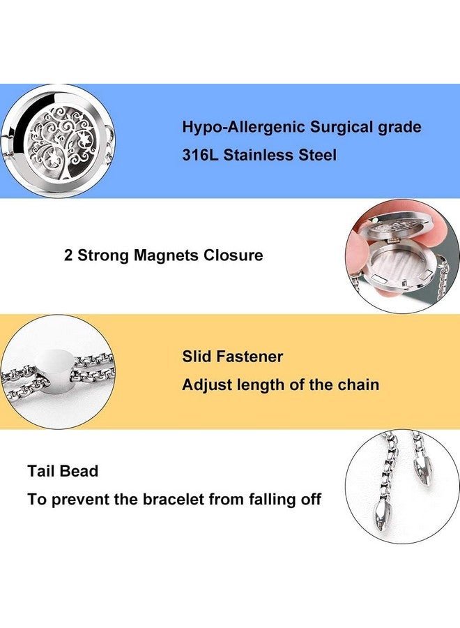 ttstar Essential Oil Diffuser Bracelet Stainless Steel Aromatherapy Locket Adjustable Diffuser Bracelet With 24Pcs Refill Pads In 12 Colors Gift Set For Women Girls Mother'S Day Christma(Tree Of Hope)  - Image 3