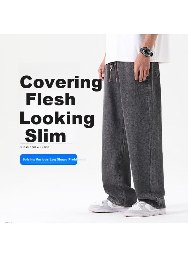Geniolamode Men's Jeans, Spring And Summer Trendy, Elastic Waist, Versatile Casual Loose Fashion Straight-leg Trousers, Dark Gray, Size 30 - Image 1