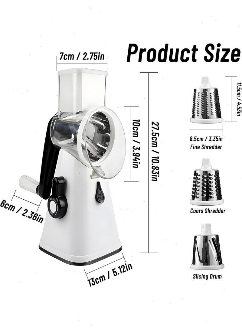 Yoawllty Vegetable Chopper, Cheese Grater, Vegetable Cutter, Potato Mandoline Slicer, Shredder, Peeling Salad Chopper with 3 Interchangeable Blades Manual Speed Round Food Slicer(White) - Image 4